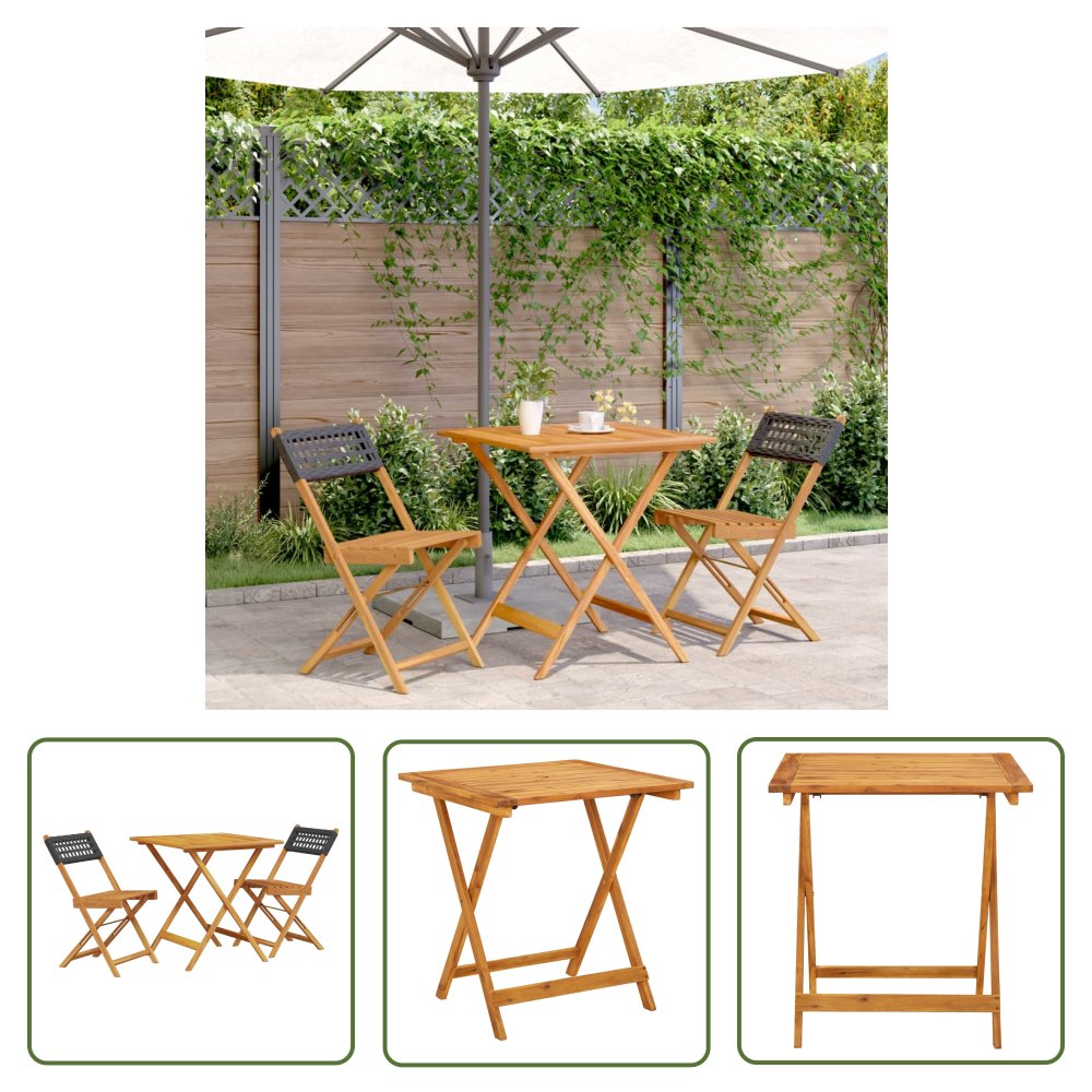 The Living Store 3-cz. zestaw mebli bistro - czarny rattan PE i drewno - Zestaw Mebli Bistro