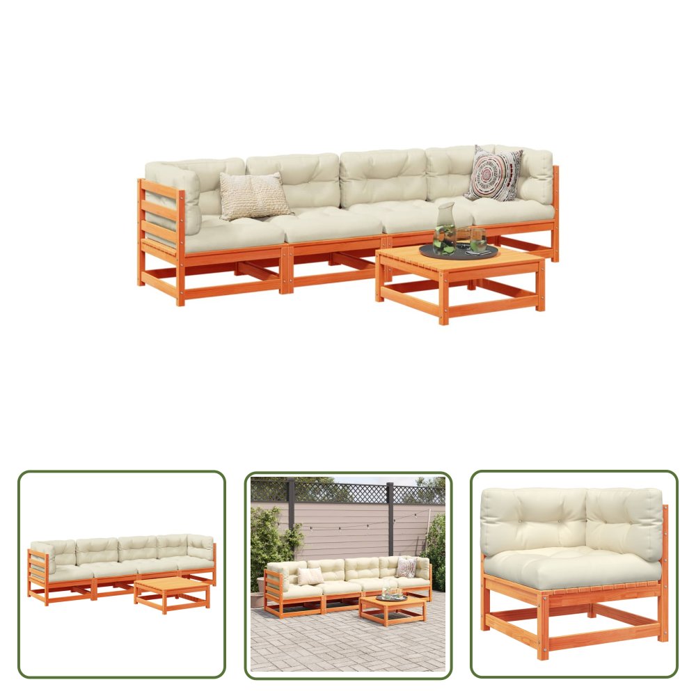 The Living Store 5-cz. zestaw mebli ogrodowych z poduszkami - woskowy brąz - sosna - Zestaw Wypoczynkowy Do Ogrodu