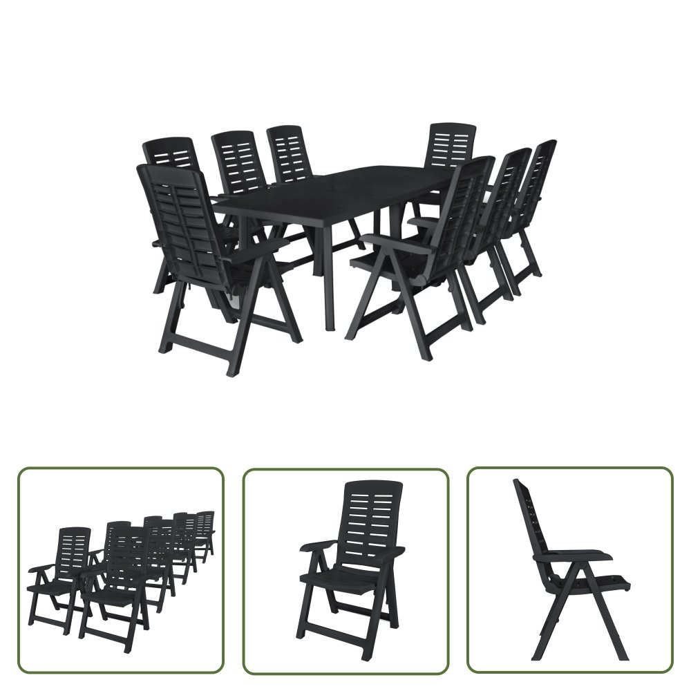 The Living Store 9-częściowy zestaw mebli ogrodowych z plastiku - antracytowy - Zestaw Mebli Ogrodowych