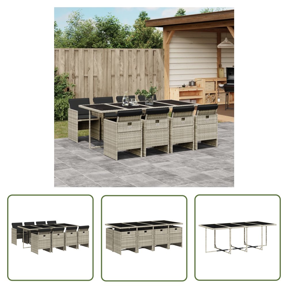 The Living Store 9-cz. zestaw mebli ogrodowych z poduszkami - jasnoszary - Meble Ogrodowe