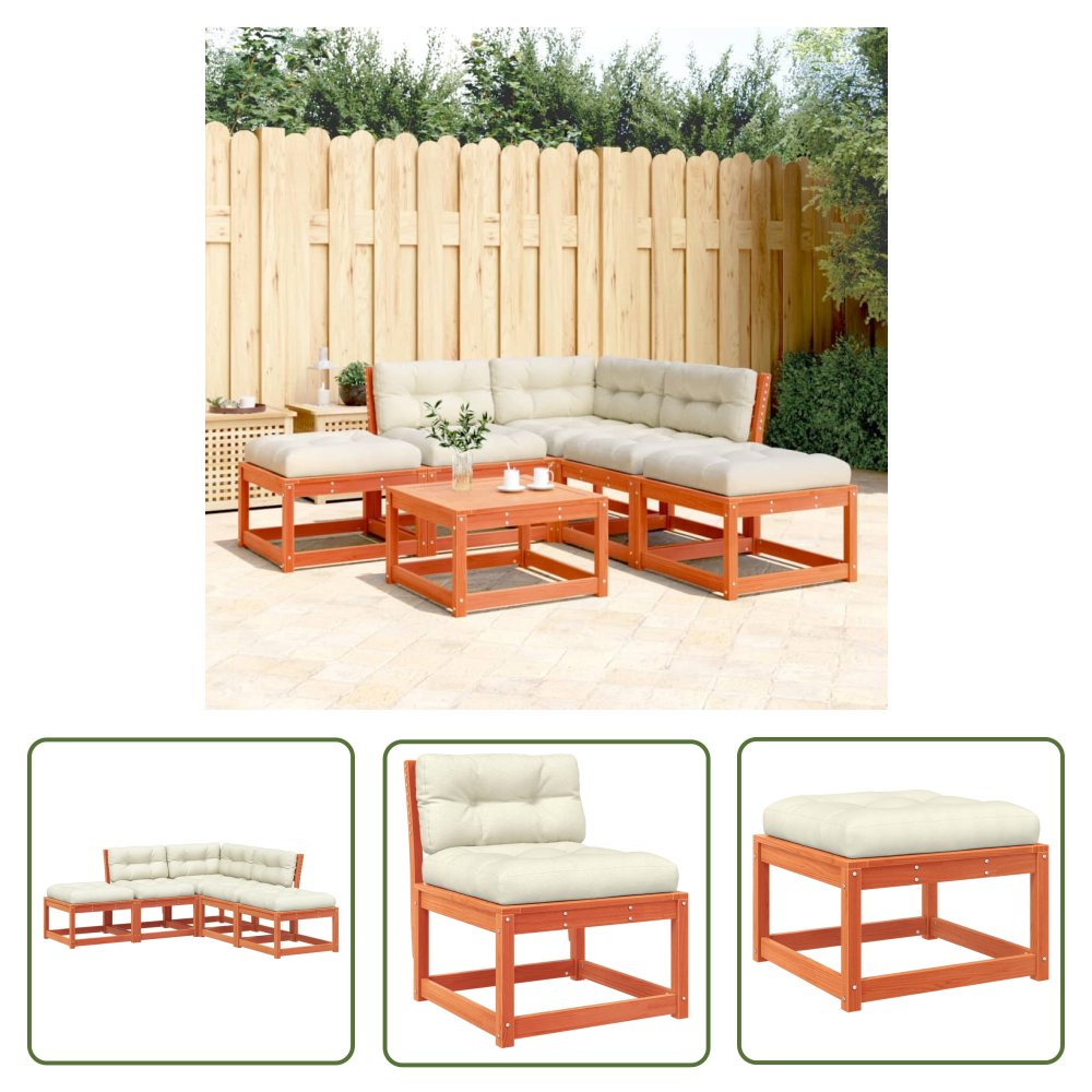 The Living Store 5-cz. zestaw mebli ogrodowych z poduszkami - woskowy brąz - sosna - Zestaw Wypoczynkowy Do Ogrodu