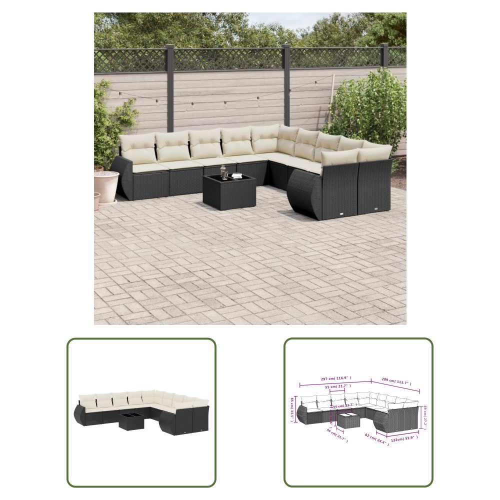 The Living Store 11-cz. zestaw wypoczynkowy do ogrodu - poduszki czarny rattan PE - Sofa Ogrodowa