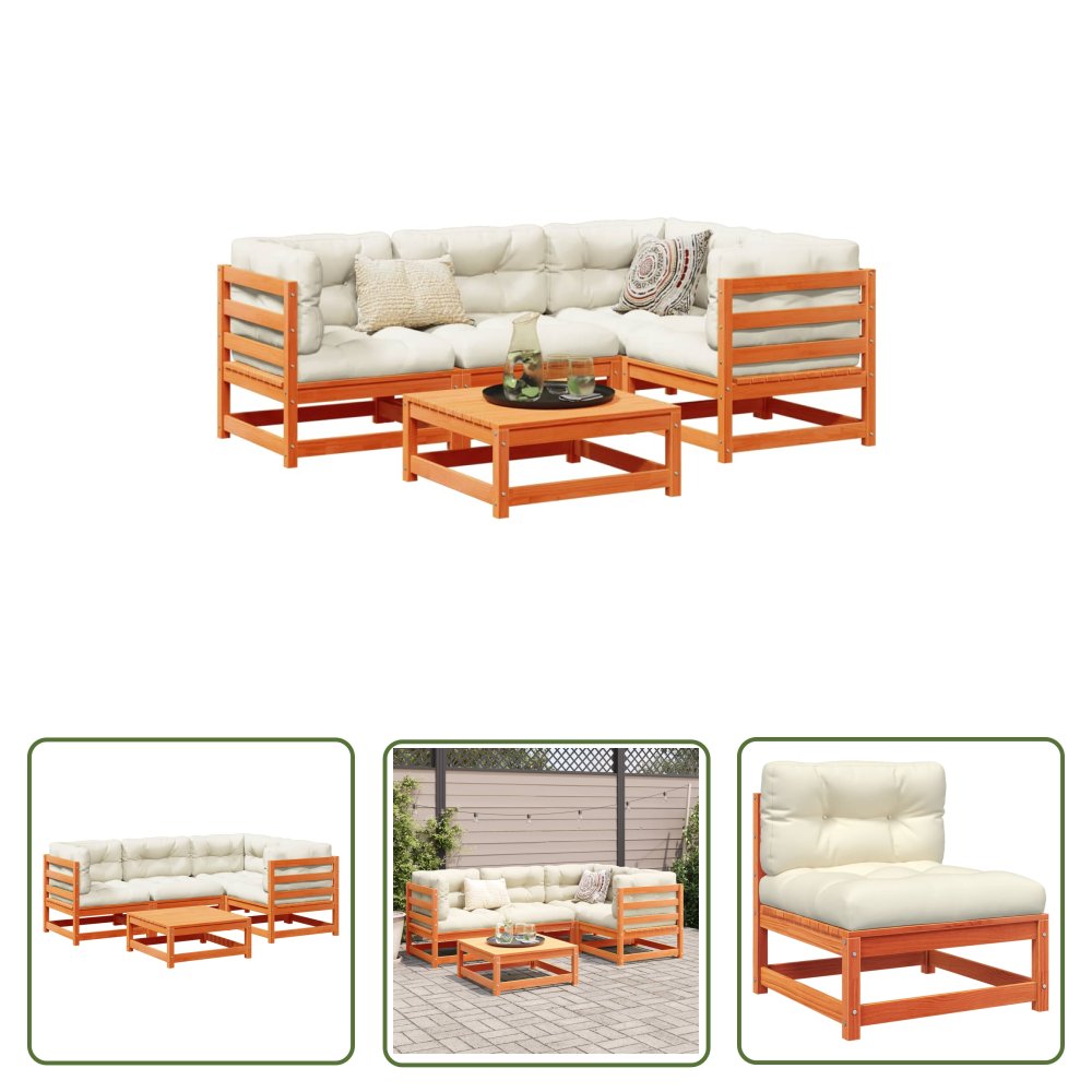 The Living Store 5-cz. zestaw mebli ogrodowych z poduszkami - woskowy brąz - sosna - Zestaw Wypoczynkowy Do Ogrodu