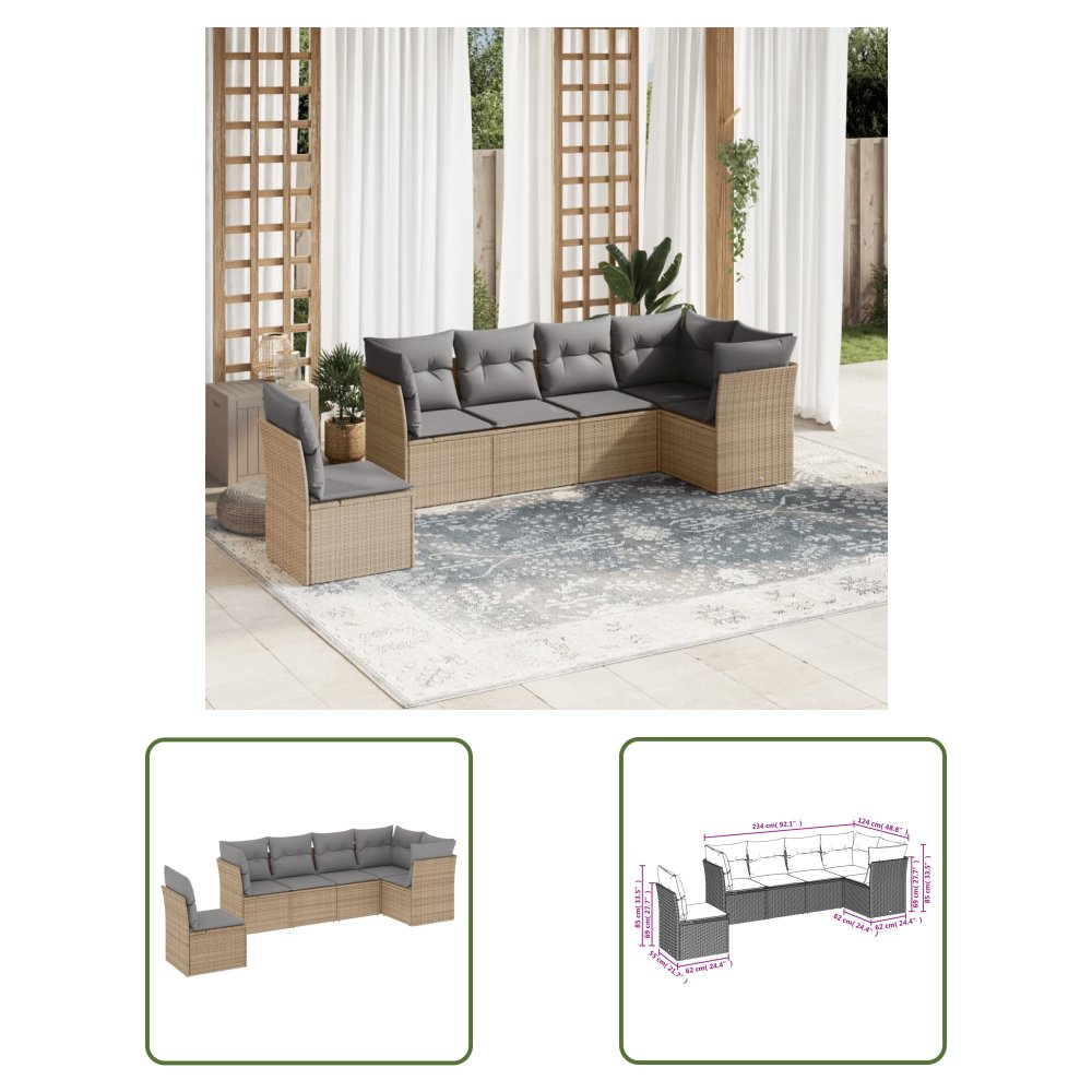The Living Store 6-cz. zestaw mebli ogrodowych z poduszkami - beżowy - polirattan - Sofa Ogrodowa