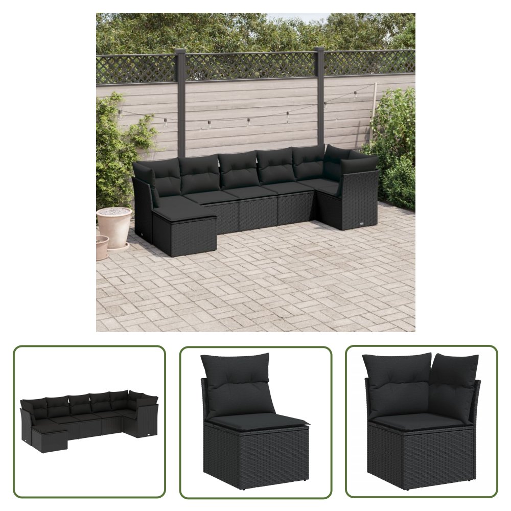 The Living Store 7-cz. zestaw wypoczynkowy do ogrodu - z poduszkami - czarny - Sofa Ogrodowa