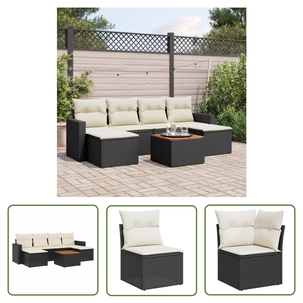 The Living Store 7-cz. zestaw wypoczynkowy do ogrodu - z poduszkami - czarny - Sofa Ogrodowa