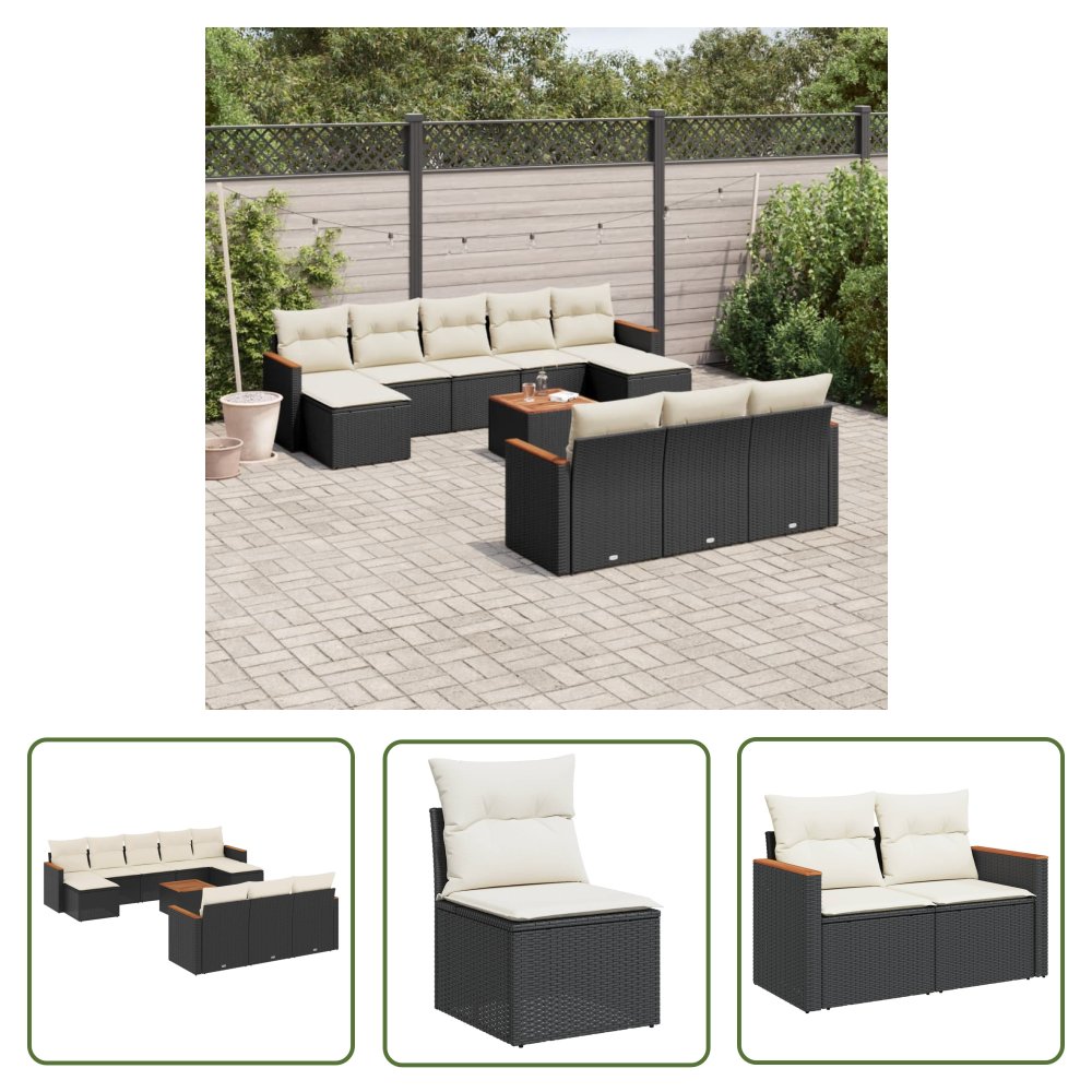 The Living Store 11-cz. zestaw wypoczynkowy do ogrodu - poduszki czarny rattan PE - Sofa Ogrodowa