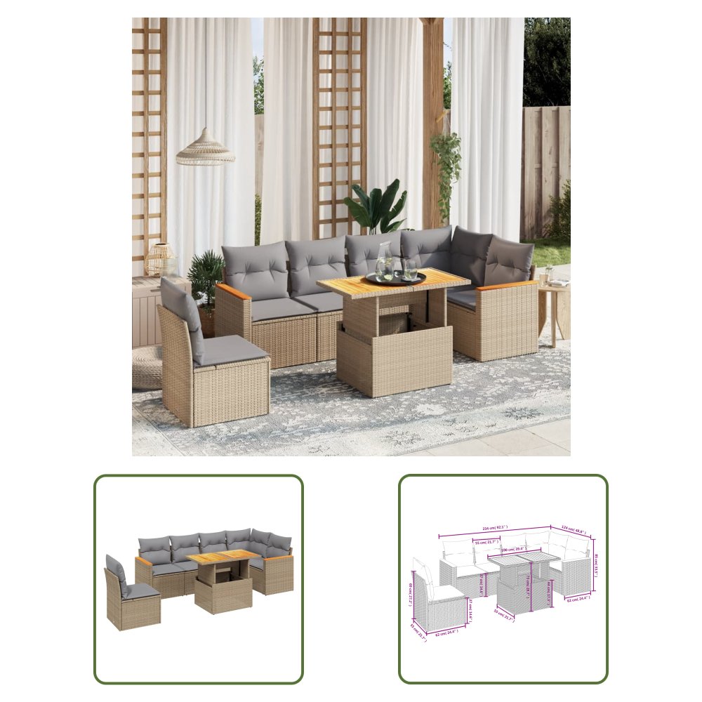 The Living Store 7-cz. zestaw wypoczynkowy do ogrodu - z poduszkami - beżowy - Sofa Ogrodowa