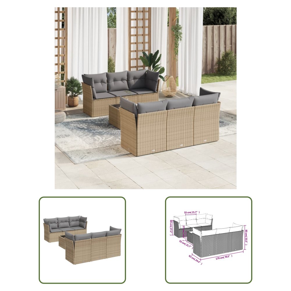 The Living Store 7-cz. zestaw wypoczynkowy do ogrodu - z poduszkami - beżowy - Sofa Ogrodowa