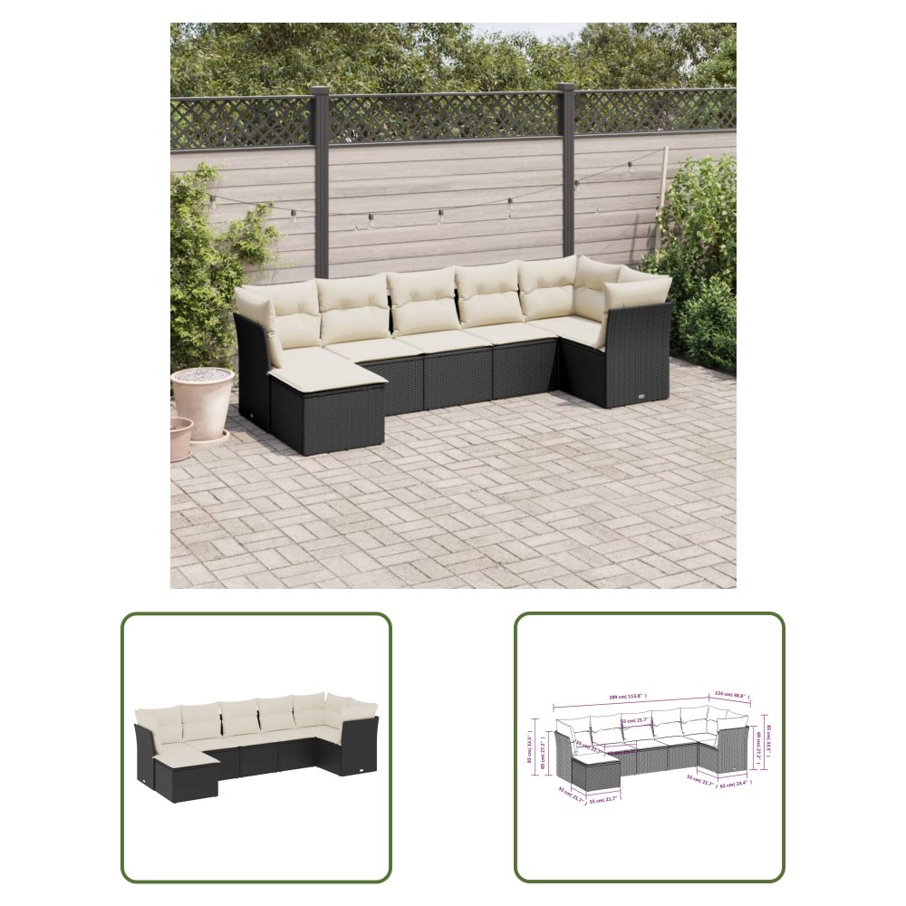 The Living Store 7-cz. zestaw wypoczynkowy do ogrodu - z poduszkami - czarny - Sofa Ogrodowa