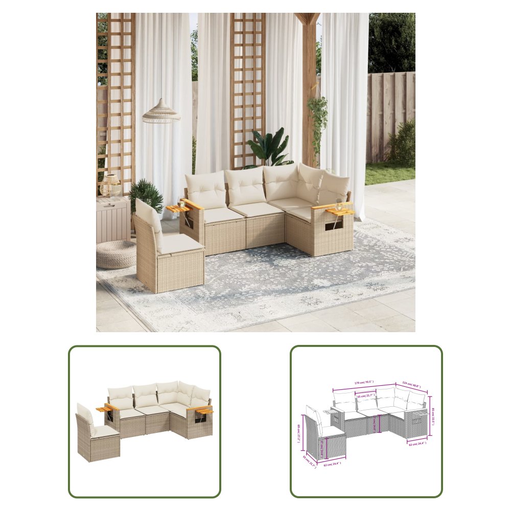 The Living Store 5-cz. zestaw mebli ogrodowych z poduszkami - beżowy - polirattan - Sofa Ogrodowa