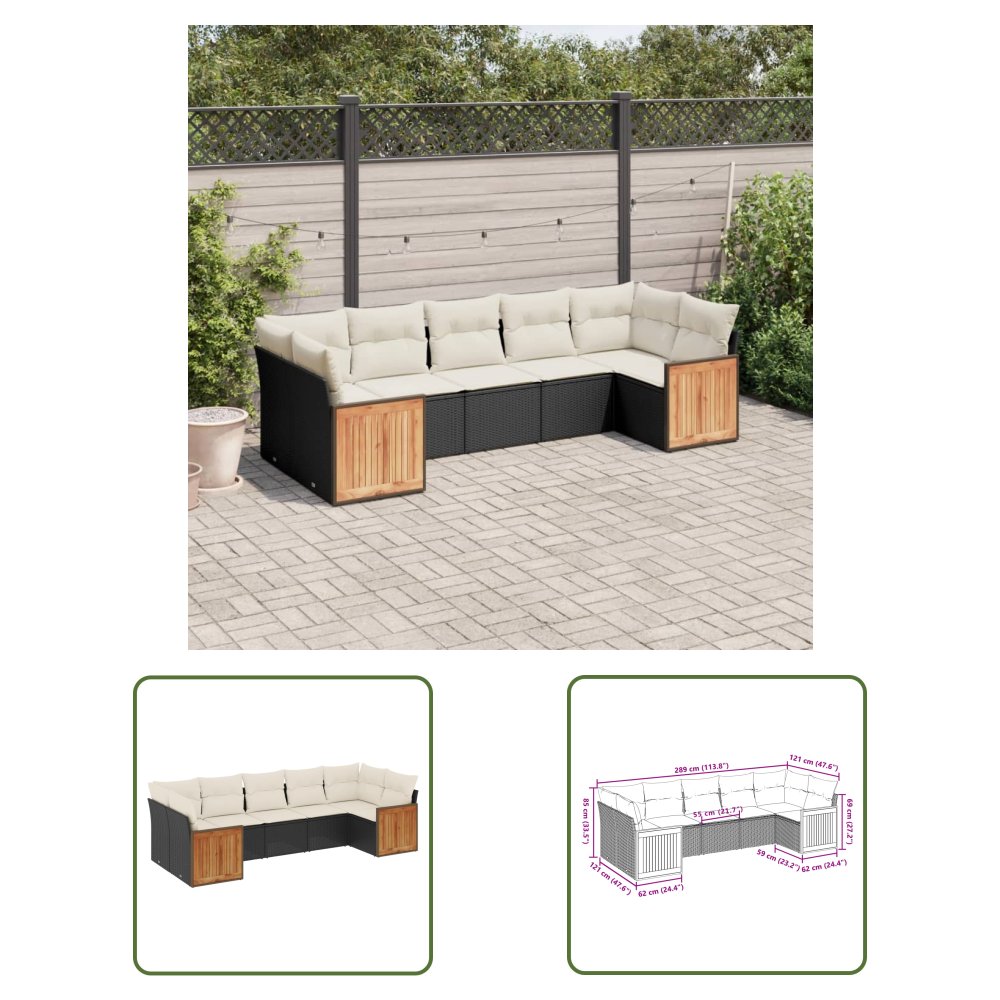 The Living Store 7-cz. zestaw wypoczynkowy do ogrodu - z poduszkami - czarny - Sofa Ogrodowa