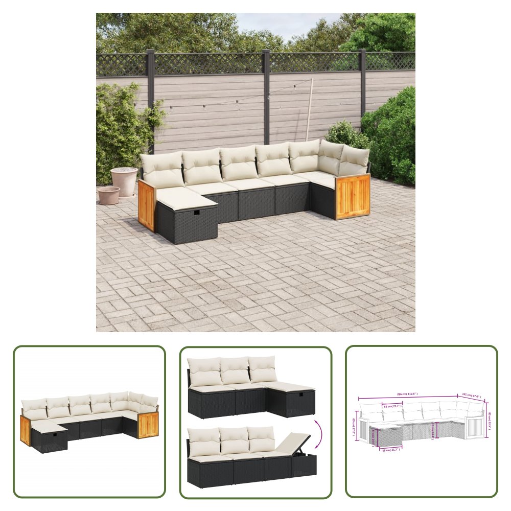 The Living Store 7-cz. zestaw wypoczynkowy do ogrodu - z poduszkami - czarny - Sofa Ogrodowa