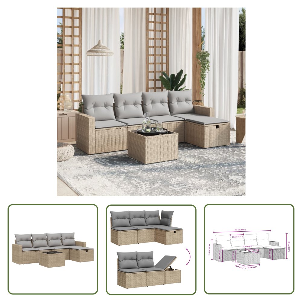 The Living Store 6-cz. zestaw mebli ogrodowych z poduszkami - mieszany beż - Sofa Ogrodowa