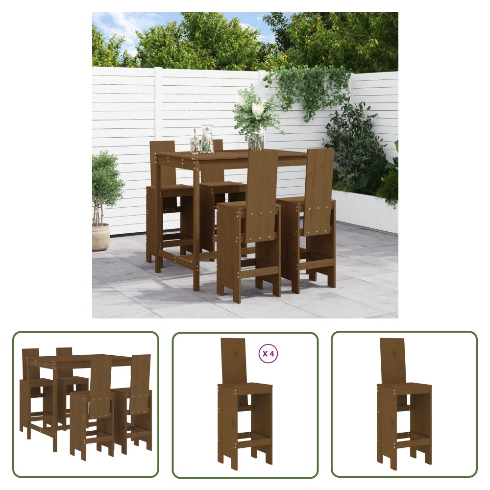 The Living Store 5-cz. zestaw mebli barowych do ogrodu - miodowy brąz - sosnowy - Meble Ogrodowe