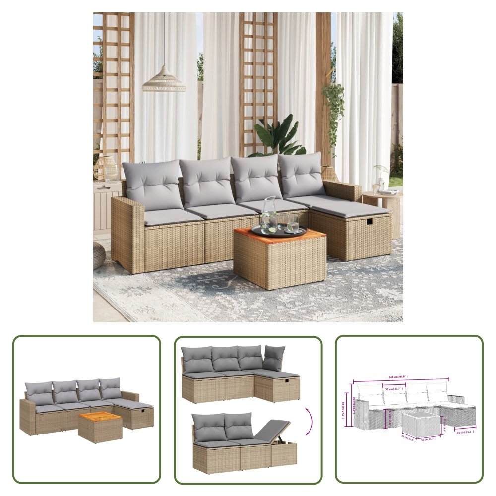 The Living Store 6-cz. zestaw mebli ogrodowych z poduszkami - mieszany beż - Sofa Ogrodowa