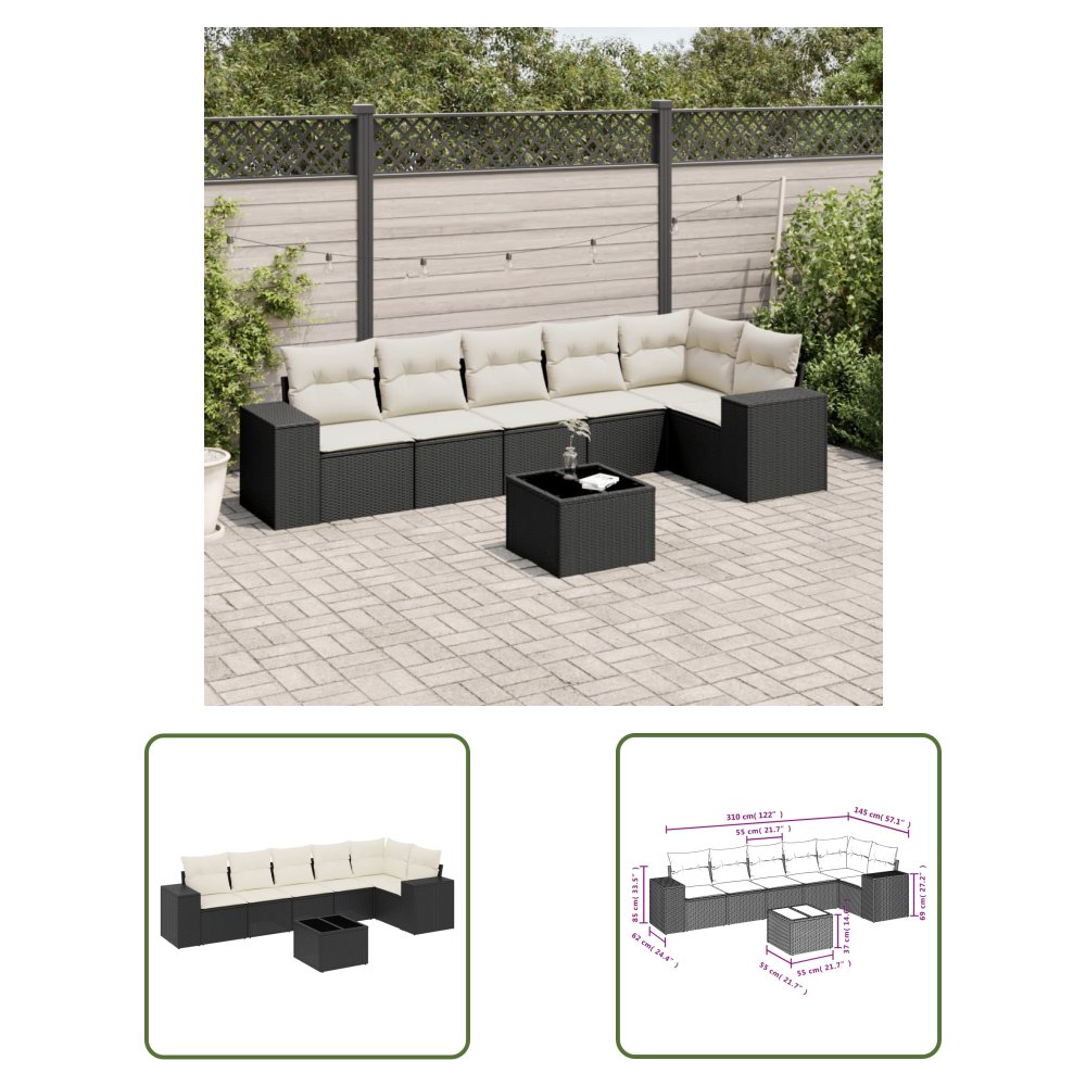 The Living Store 7-cz. zestaw wypoczynkowy do ogrodu - z poduszkami - czarny - Sofa Ogrodowa
