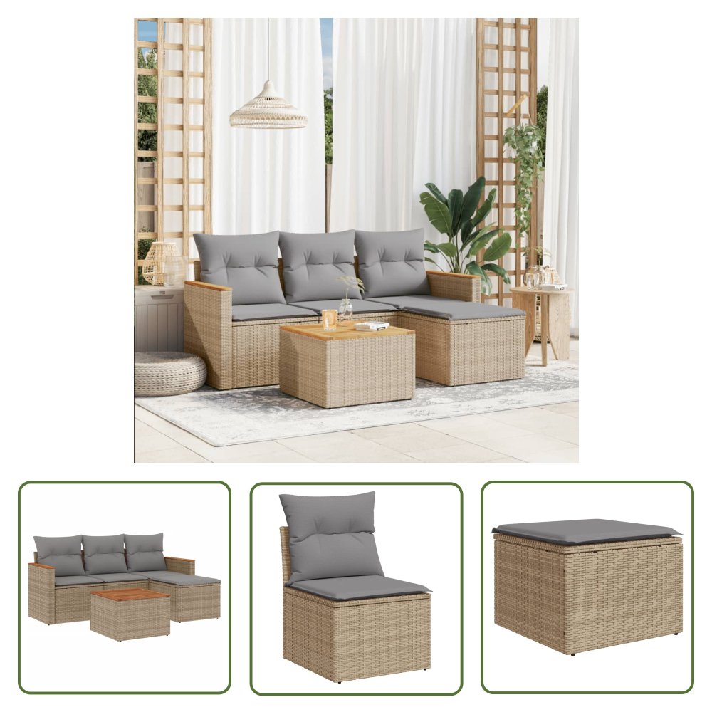 The Living Store 5-cz. zestaw mebli ogrodowych z poduszkami - mieszany beż - Sofa Ogrodowa