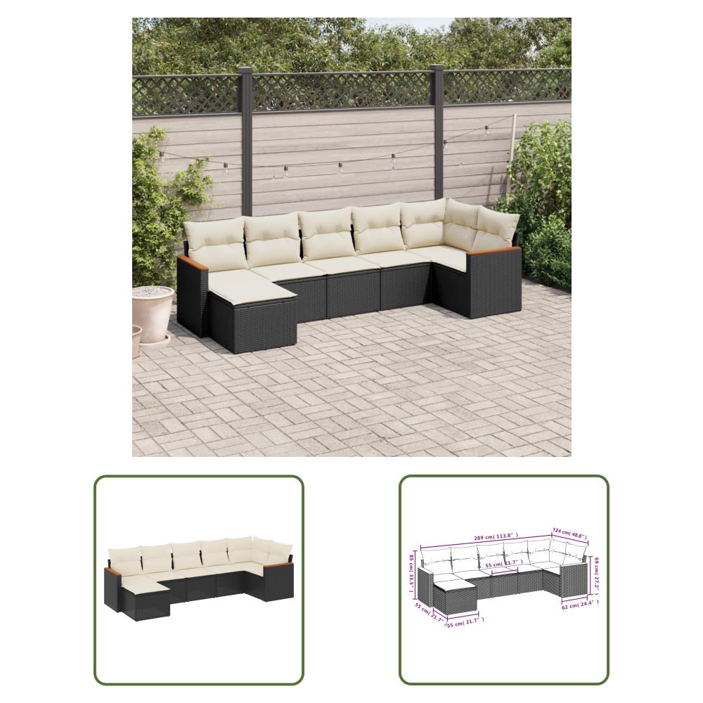 The Living Store 7-cz. zestaw wypoczynkowy do ogrodu - z poduszkami - czarny - Sofa Ogrodowa