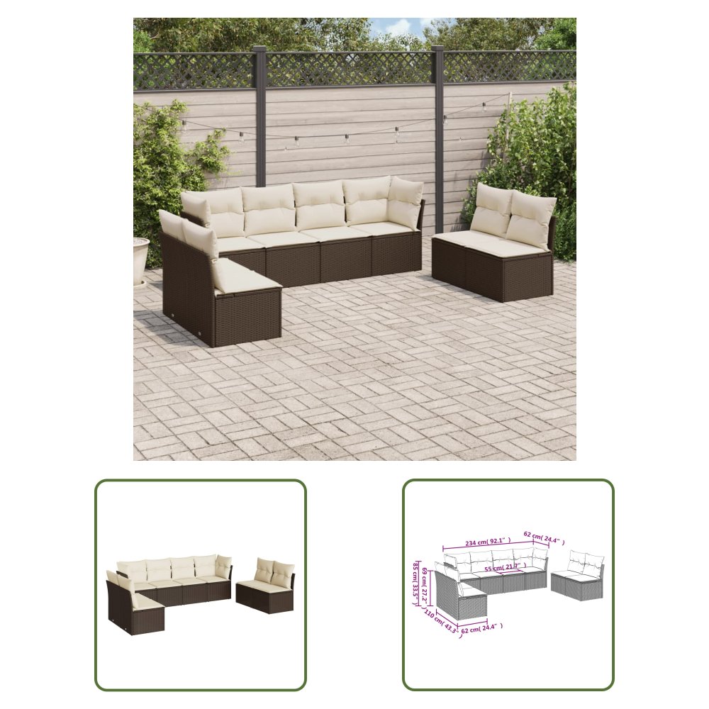 The Living Store 8-cz. zestaw wypoczynkowy do ogrodu - z poduszkami - brązowy - Sofa Ogrodowa