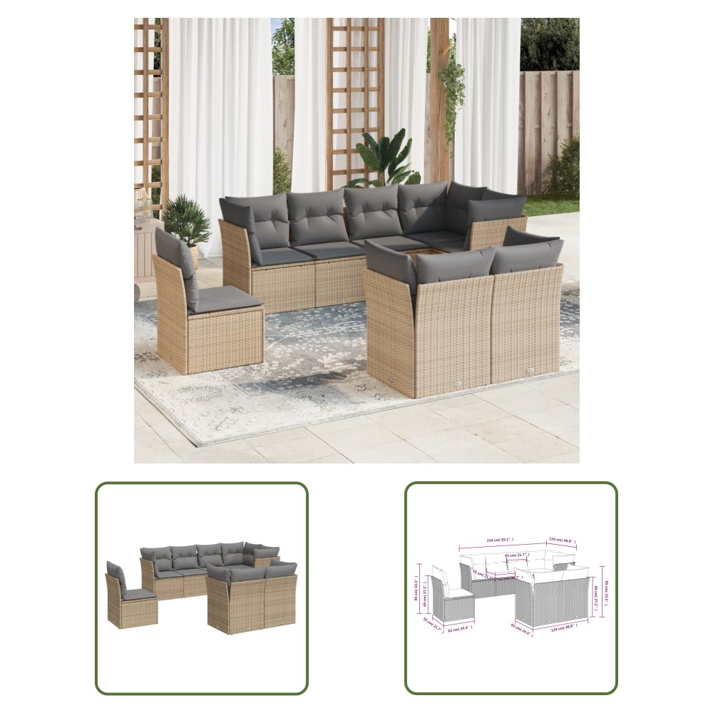 The Living Store 8-cz. zestaw mebli ogrodowych z poduszkami - beżowy - polirattan - Sofa Ogrodowa