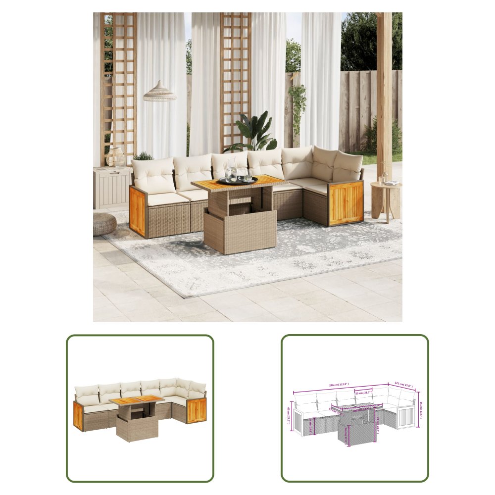 The Living Store 7-cz. zestaw wypoczynkowy do ogrodu - z poduszkami - beżowy - Sofa Ogrodowa