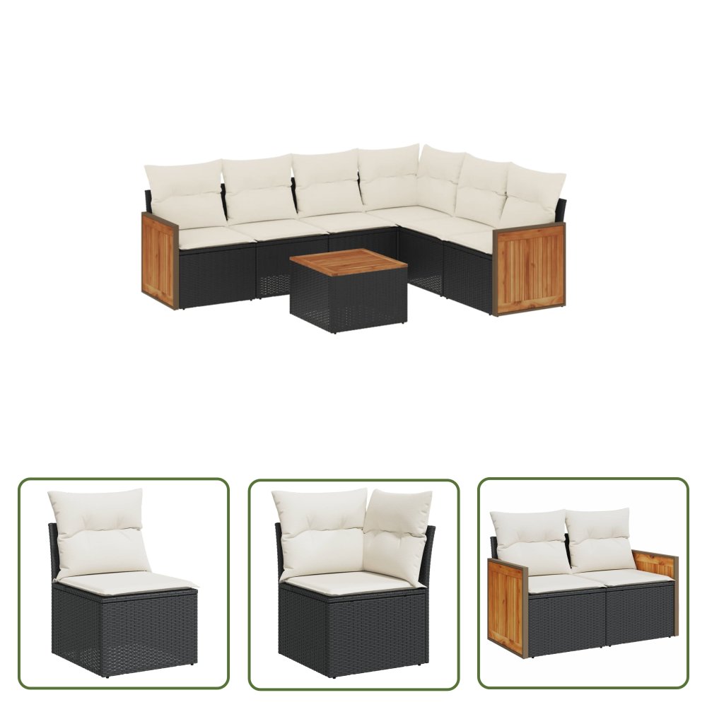 The Living Store 7-cz. zestaw wypoczynkowy do ogrodu - z poduszkami - czarny - Sofa Ogrodowa