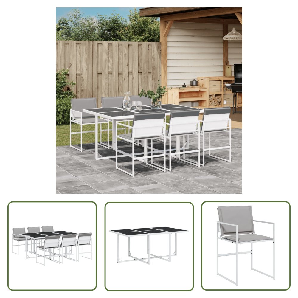 The Living Store 7-cz. zestaw mebli ogrodowych z poduszkami - biały - textilene - Meble Ogrodowe