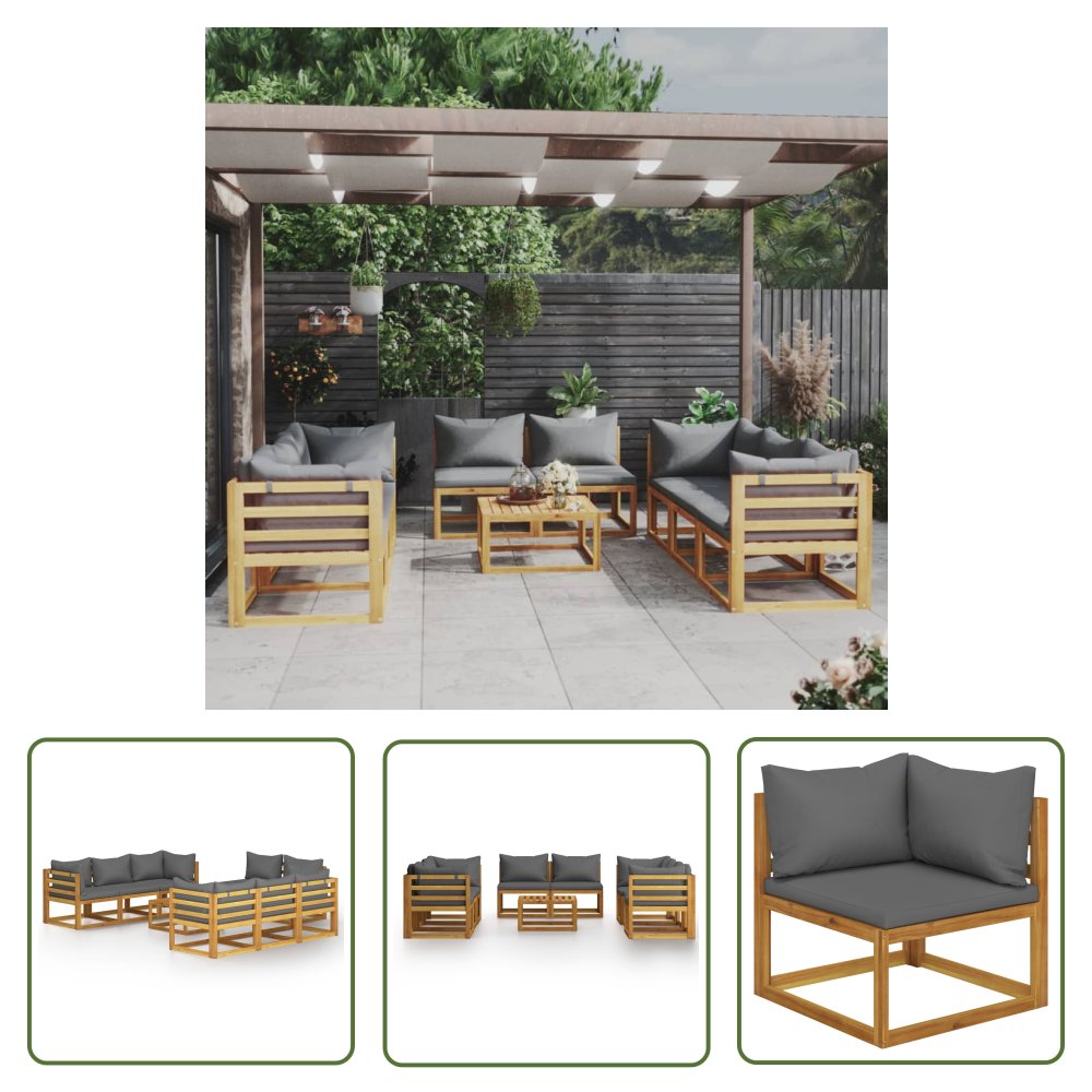 The Living Store 9-cz. zestaw wypoczynkowy do ogrodu - poduszki - drewno akacjowe - Sofa Ogrodowa I Stół