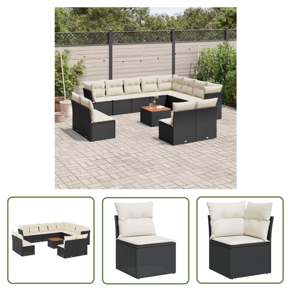The Living Store 13-cz. zestaw mebli do ogrodu - poduszki - czarny - rattan PE - Sofa Ogrodowa