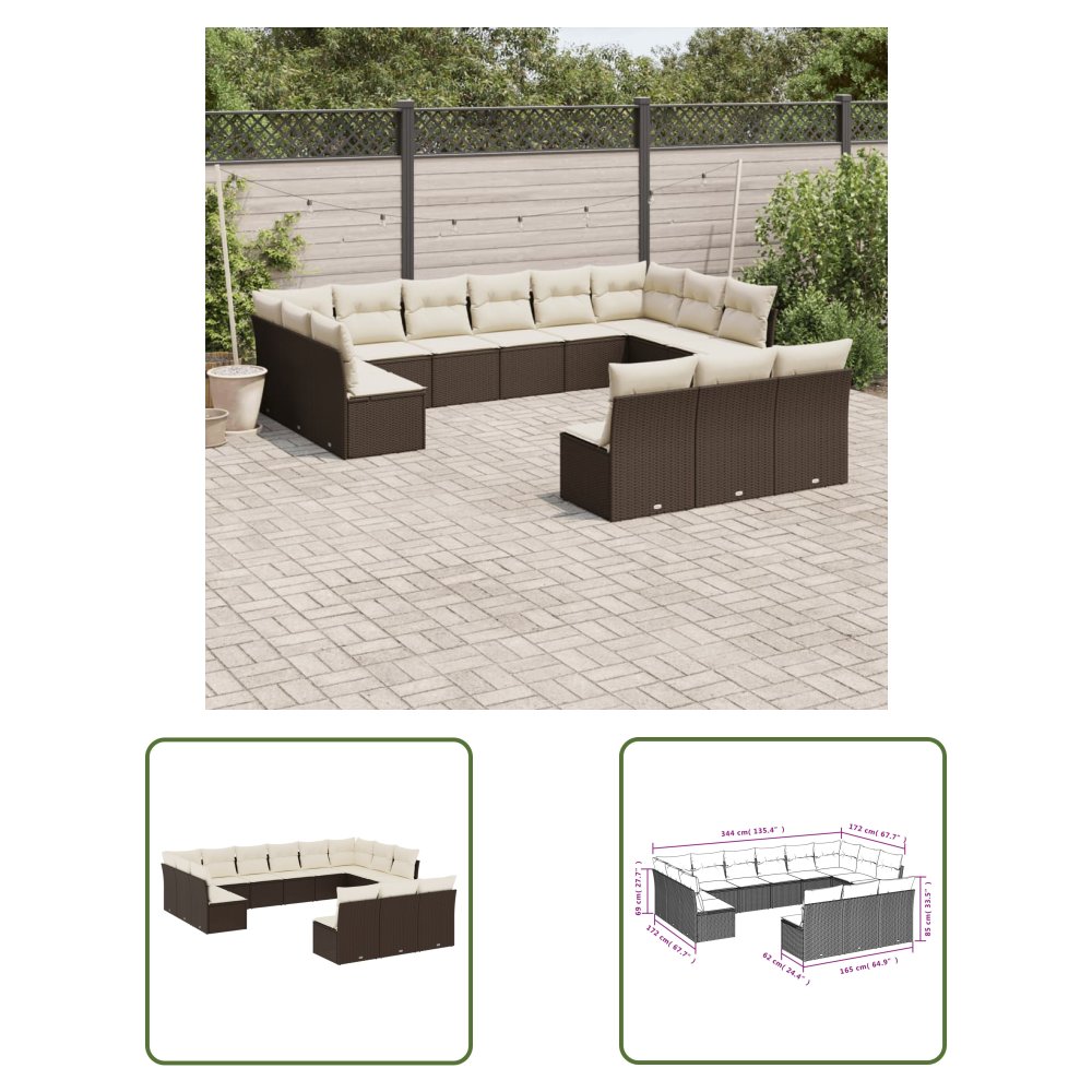 The Living Store 13-cz. zestaw mebli ogrodowych z poduszkami - brązowy polirattan - Sofa Ogrodowa