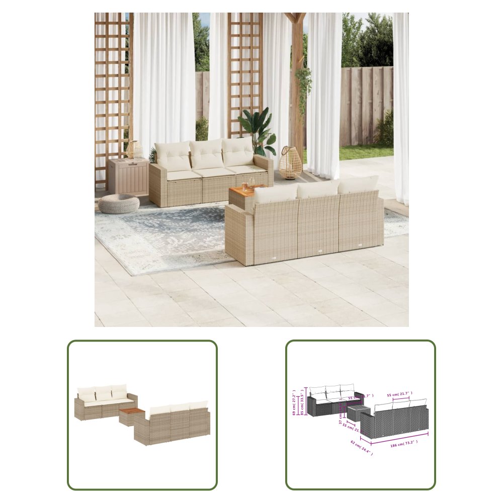 The Living Store 7-cz. zestaw wypoczynkowy do ogrodu - z poduszkami - beżowy - Sofa Ogrodowa