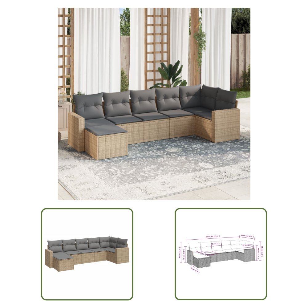 The Living Store 7-cz. zestaw wypoczynkowy do ogrodu - z poduszkami - beżowy - Sofa Ogrodowa