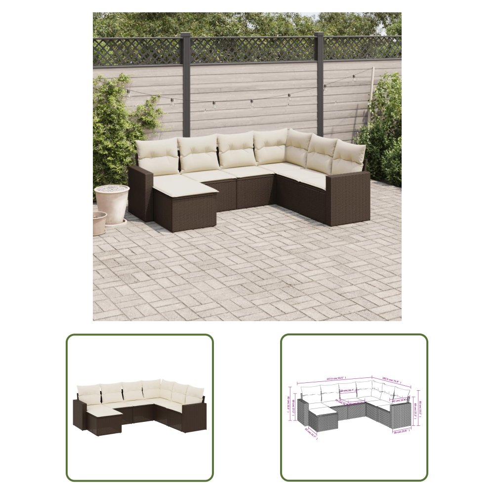 The Living Store 7-cz. zestaw wypoczynkowy do ogrodu - z poduszkami - brązowy - Sofa Ogrodowa