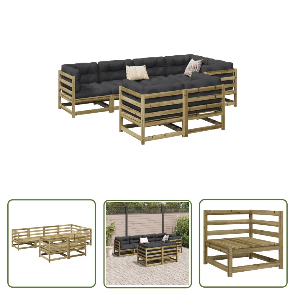 The Living Store 7-cz. zestaw wypoczynkowy do ogrodu - impregnowana sosna - Zestaw Wypoczynkowy Do Ogrodu