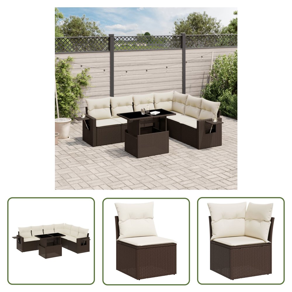 The Living Store 7-cz. zestaw wypoczynkowy do ogrodu - z poduszkami - brązowy - Sofa Ogrodowa