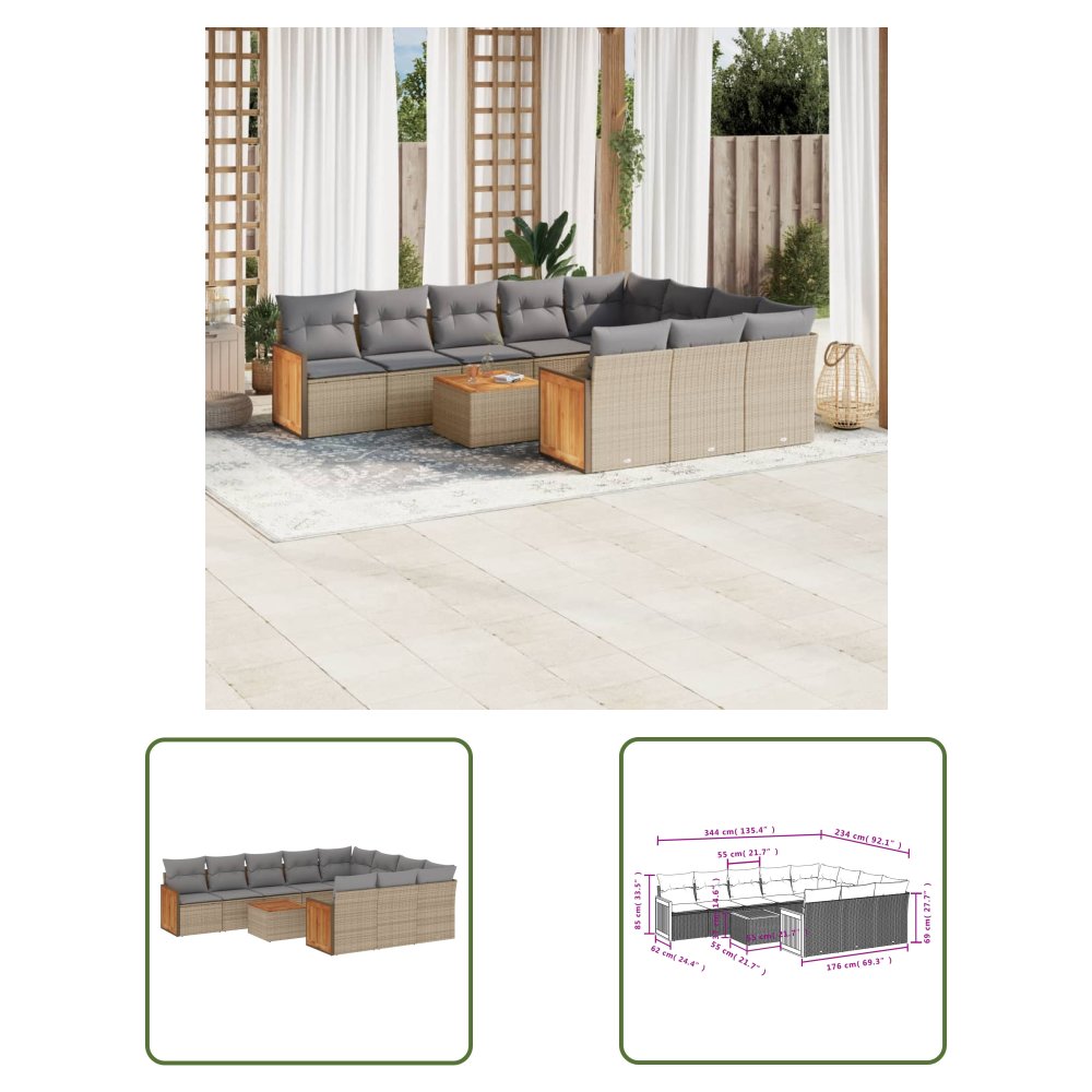 The Living Store 11-cz. zestaw mebli ogrodowych z poduszkami - beżowy - polirattan - Sofa Ogrodowa