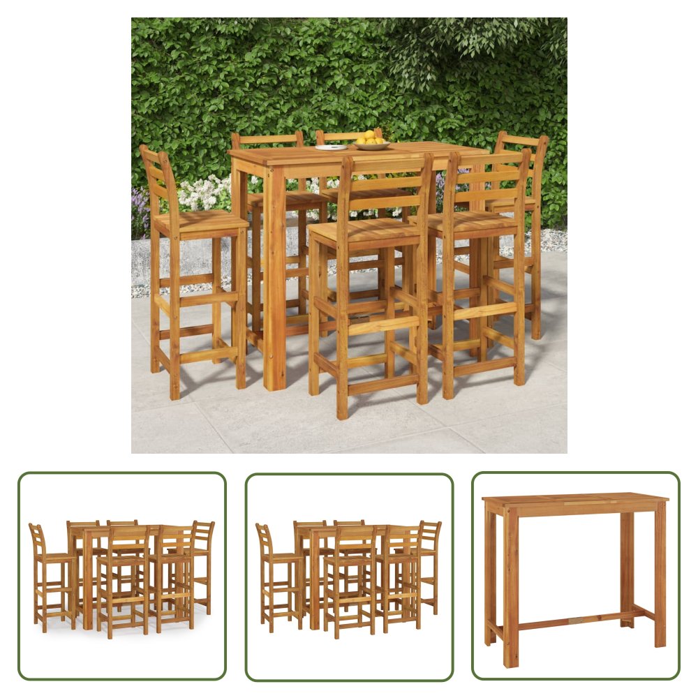 The Living Store 7-cz. zestaw ogrodowych mebli barowych - lite drewno akacjowe - Zestaw Mebli Barowych