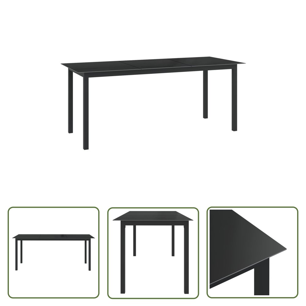 The Living Store Stół ogrodowy - czarny - 190x90x74 cm - aluminium i szkło - Stół