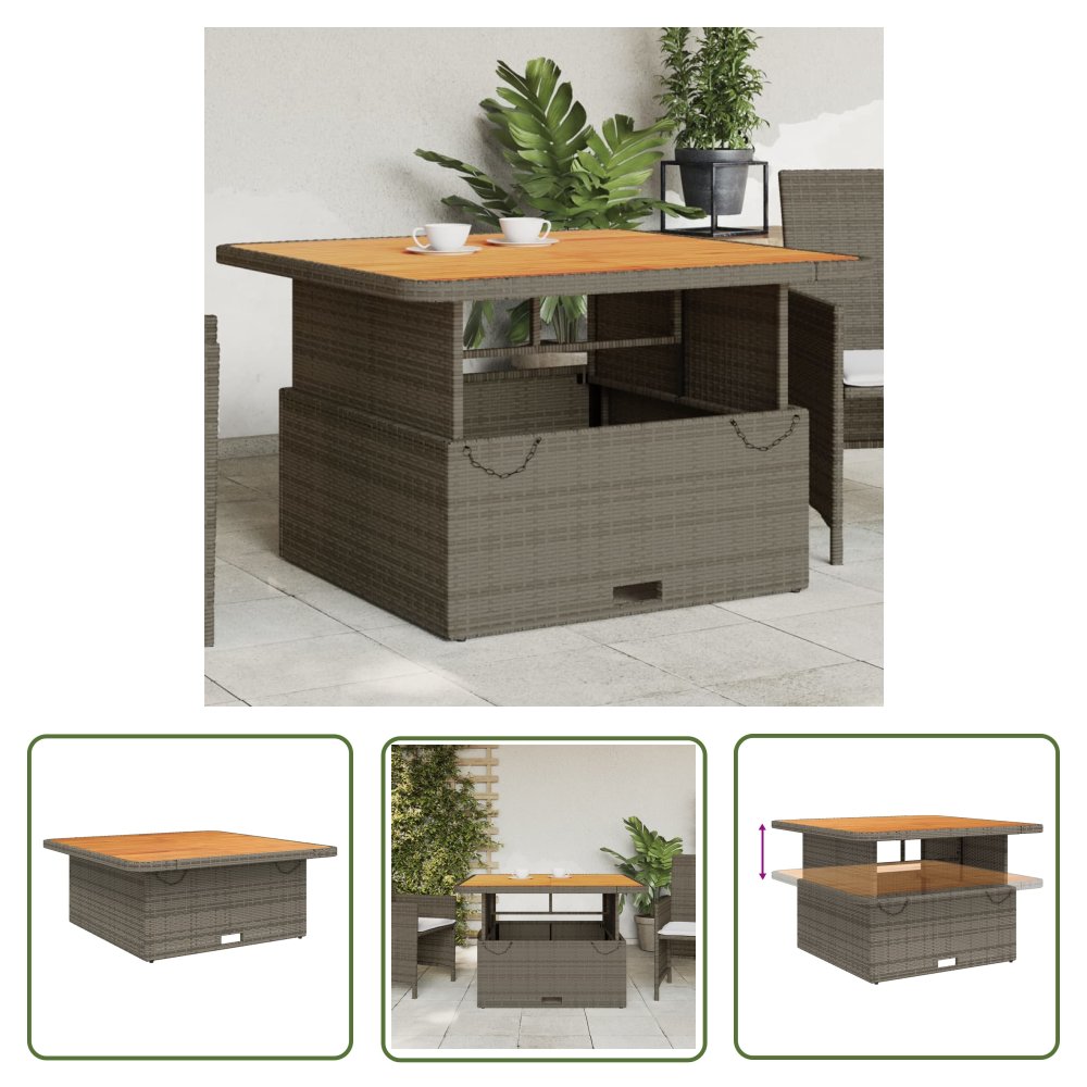 The Living Store Stół ogrodowy - szary - 110x110x71 cm - polirattan i akacja - Stół Ogrodowy