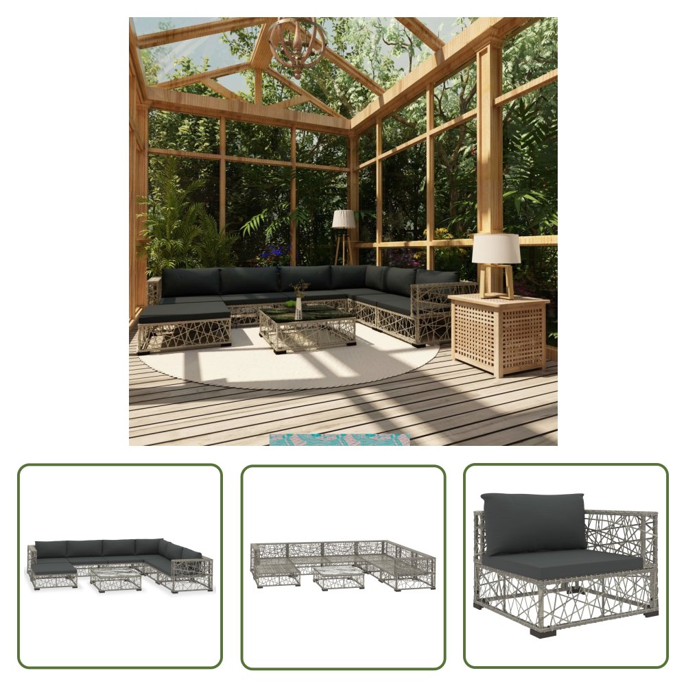 The Living Store 8-cz. zestaw wypoczynkowy do ogrodu - poduszki - rattan PE - szary - Sofa Ogrodowa I Stół