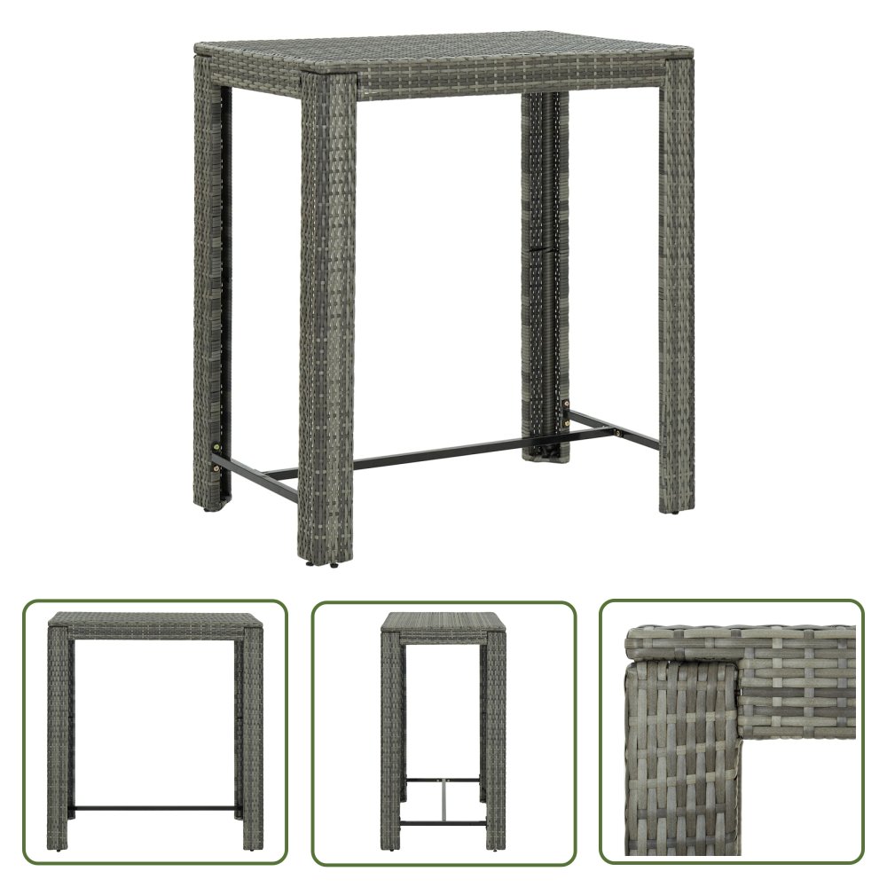 The Living Store Ogrodowy stolik barowy - szary - 100x60 -5x110 -5 cm - polirattan - Stolik Barowy Do Ogrodu