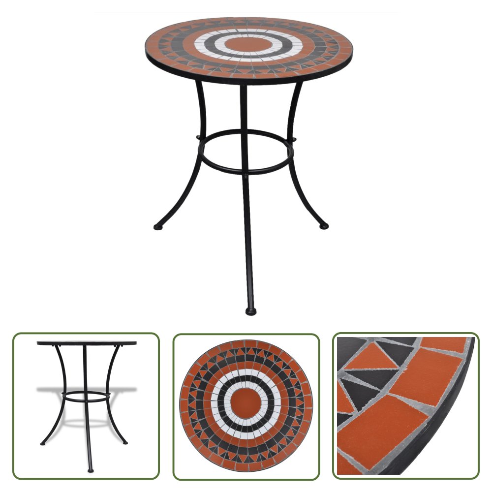 The Living Store Stolik bistro - terakota i biel - 60 cm - mozaikowy - Stół