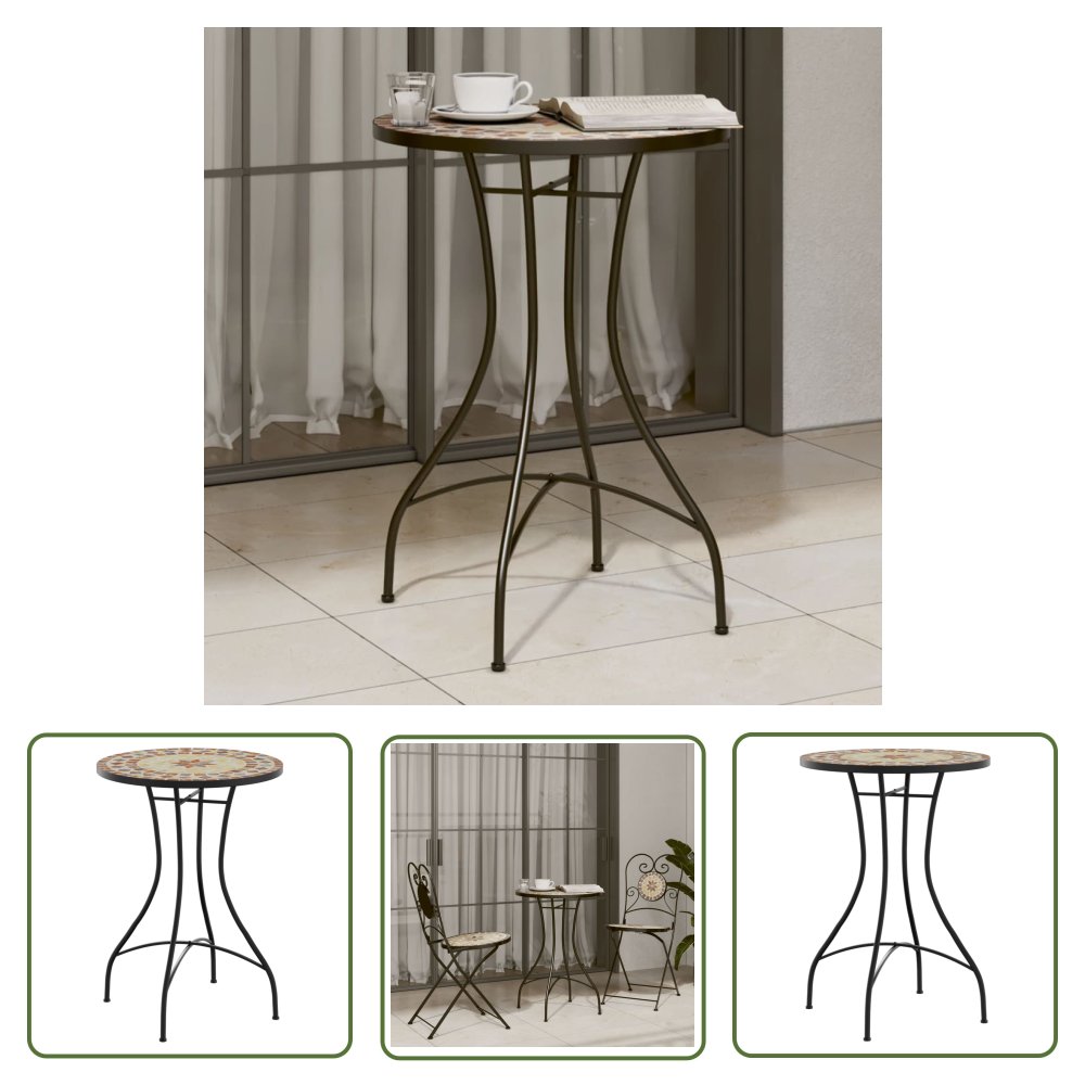 The Living Store Mozaikowy stolik bistro - terakotowo-biały Ø50x70 cm - ceramiczny - Stolik Mozaikowy
