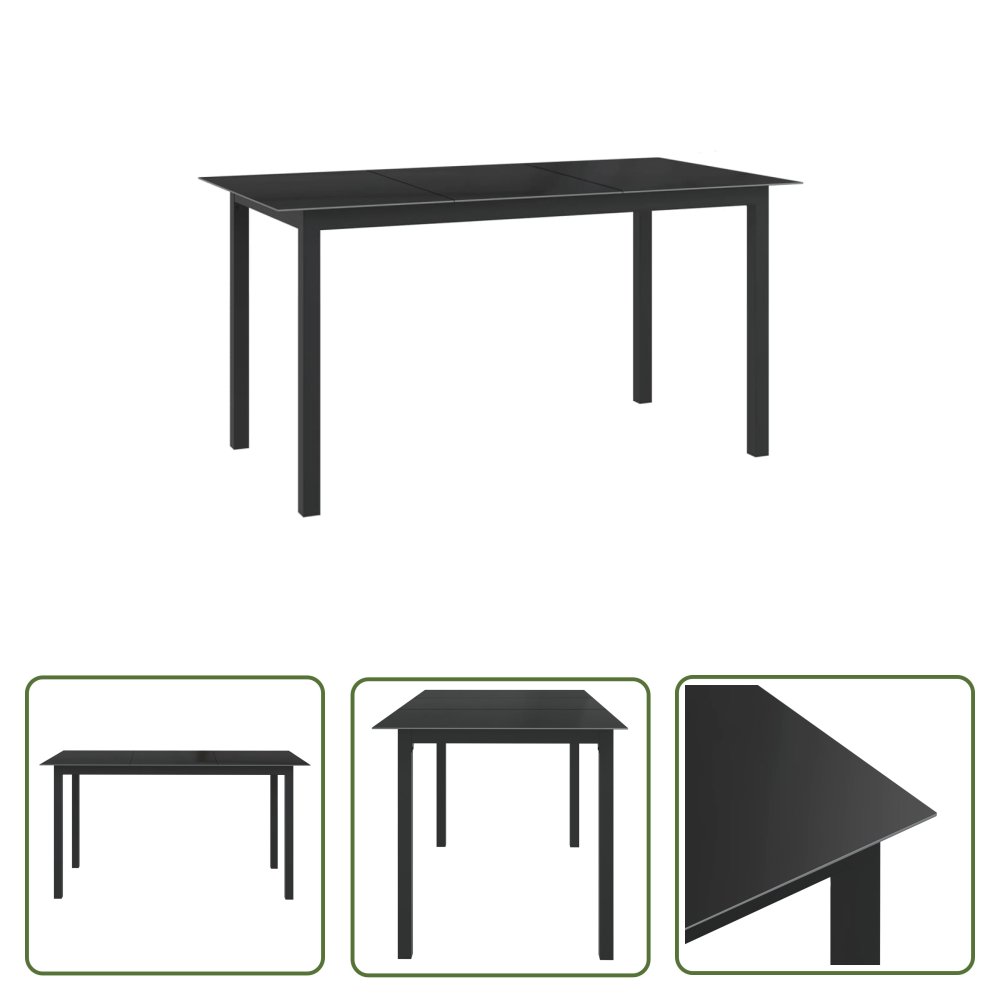 The Living Store Stół ogrodowy - czarny - 150x90x74 cm - aluminium i szkło - Stół