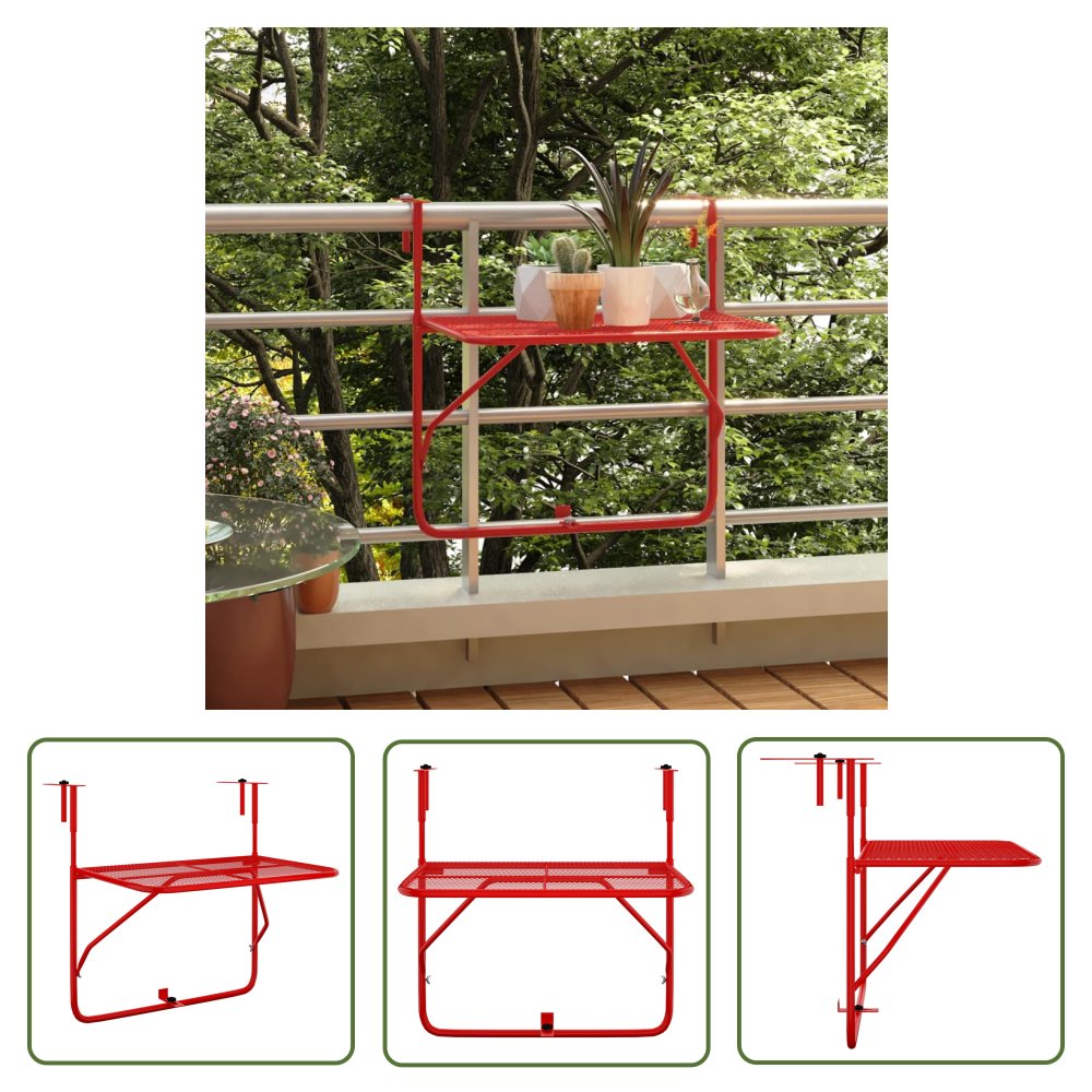 The Living Store Stolik balkonowy - czerwony - 60x40 cm - stalowy - Stolik Balkonowy