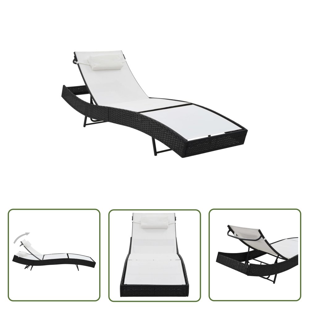 The Living Store Leżak ogrodowy z poduszką - polirattan - czarny - Leżak
