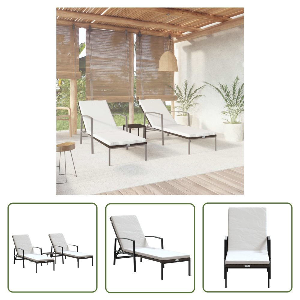 The Living Store Leżaki ze stolikiem - 2 szt. - polirattan - brązowe - Leżak Ze Stolikiem