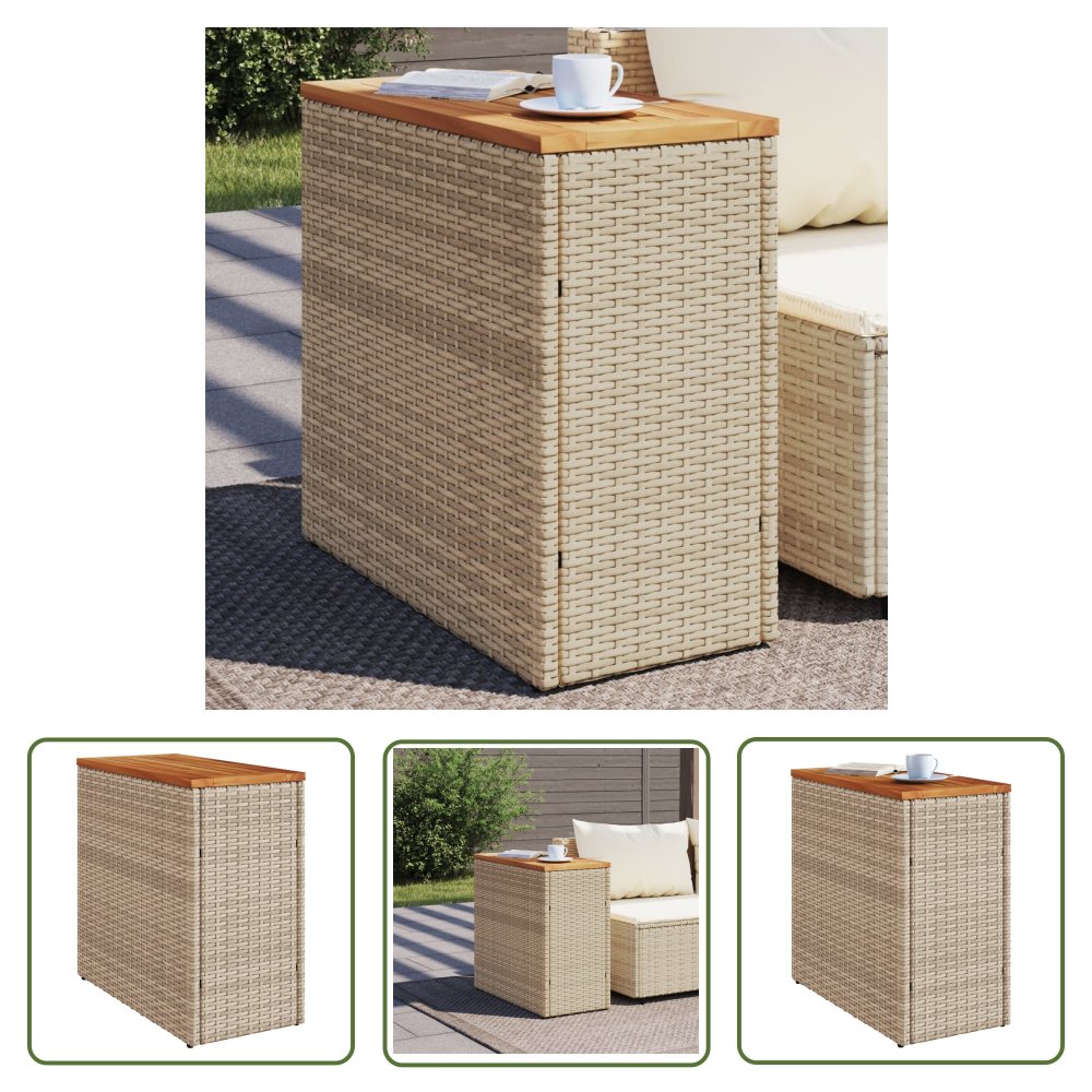 The Living Store Stolik ogrodowy z drewnianym blatem - beżowy - 58x27 -5x55 cm - Stolik Ogrodowy