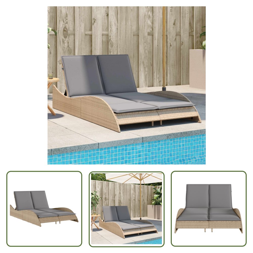 The Living Store Leżanka z poduszkami - beżowa - 114x205x73 cm - polirattan - Leżak